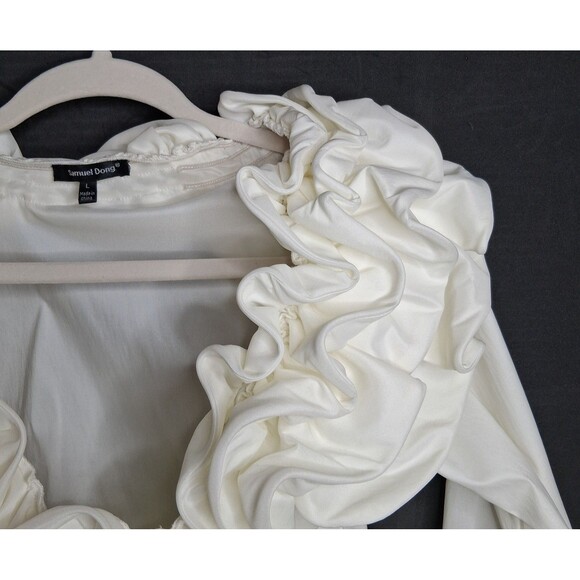 Samuel Dong Womens Zipper Wired Ruffled Cuffed Long Sleeve Jacket Cream Sz L - Picture 2 of 8